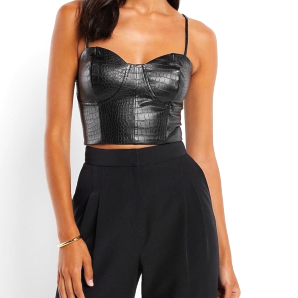 Express Body Contour Croc Faux Leather Corset Cropped Top